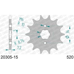Pignone Afam 15 denti, catena 520, Honda 500 CB F/X e CBR R 13-23 codice 2040715