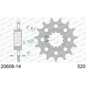 Pignone Afam 14 denti per Honda CBR 900 00-03/ Hornet 900/ CBR 1000 RR/ VTR SP1/2/RC51, catena 520 con fori alleggerimento