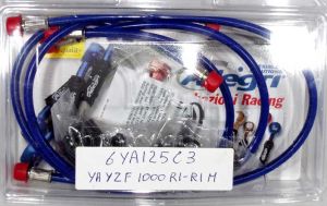 Kit Tubi Freno Allegri per YAMAHA YZF 1000 R1-R1 M 15> Tubi diretti, tubi colore blu - ottone colore Nero Black codice 6YA125C3
