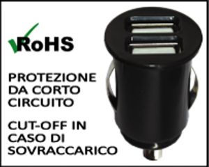 ADATTATORE DOPPIA PRESA USB PER PRESA ACCENDISIGARI AUTO/MOTO codice 710-USB2