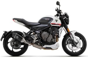 Kit completo catalitico omologato con terminale Veloce in alluminio "Dark";"Catalytic homologated full system with Veloce aluminium "Dark" silencer Triumph Trident 660 2021 Arrow